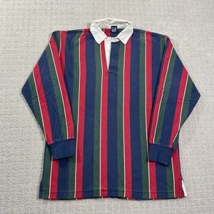 VTG 90s Gap Striped Rugby Polo Shirt Sz Large Blue Green Red Colorblock Preppy